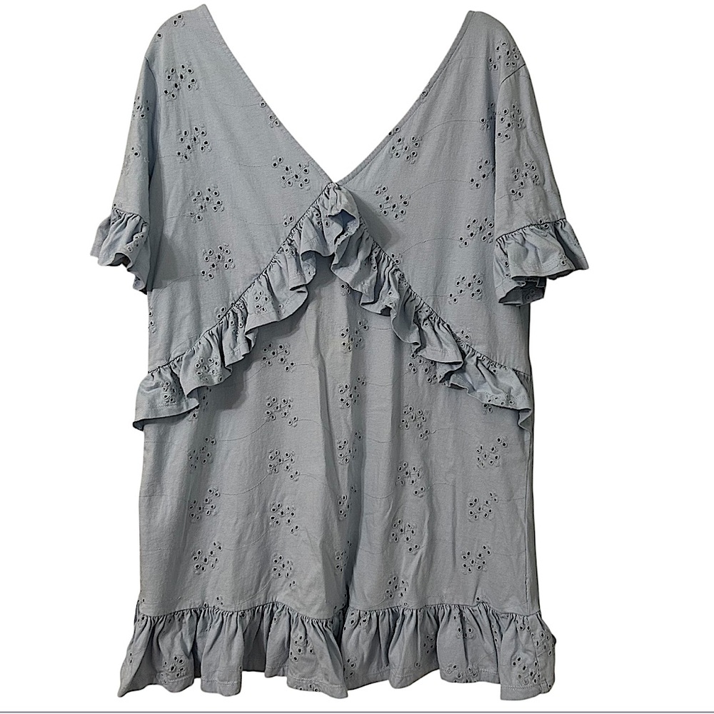 ASOS Tall Baby Blue Cut-out Ruffle Mini Dress Boho Cottage Women’s size 42 Tall